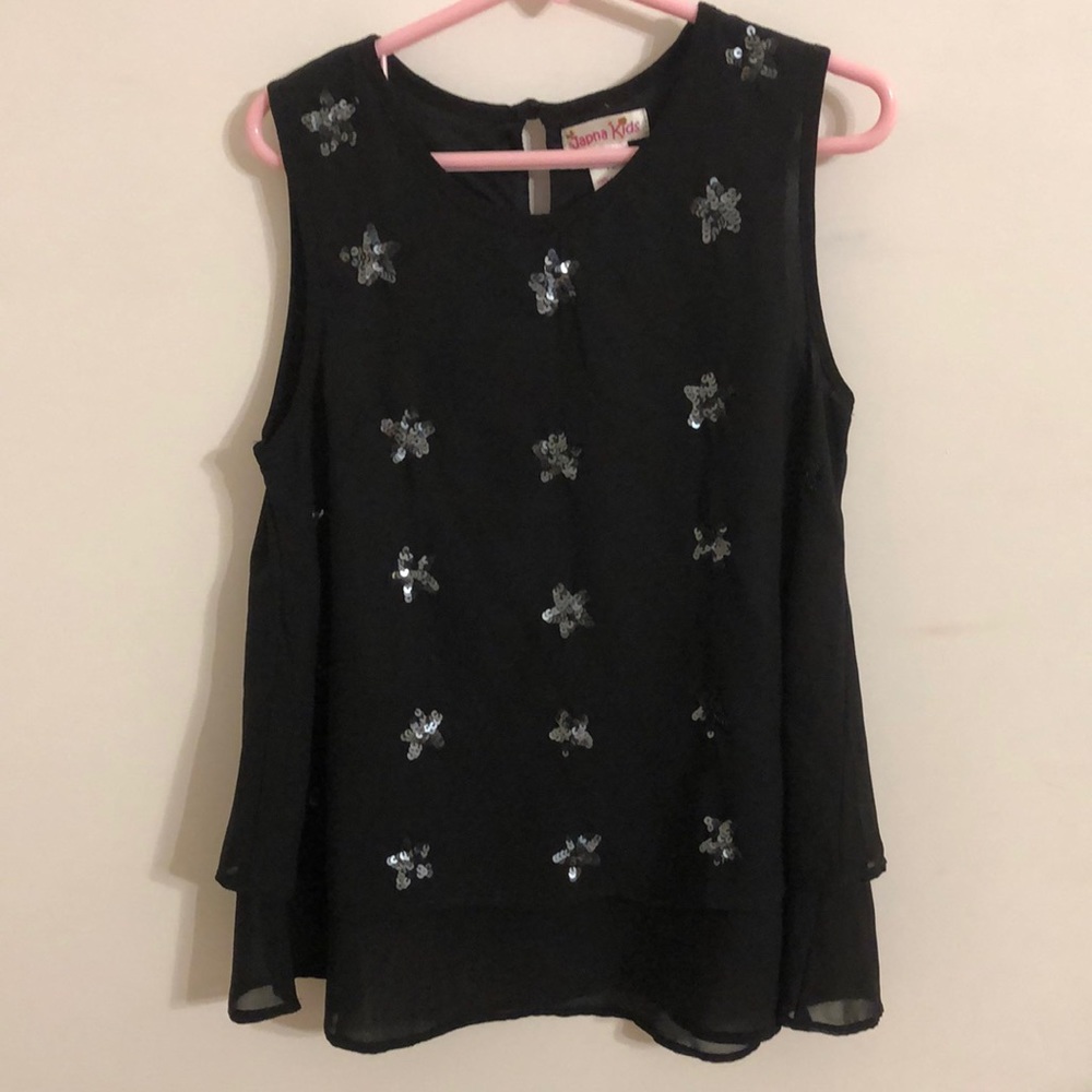 Black Chiffon Sequin Detail Sz10 Girls Shirt